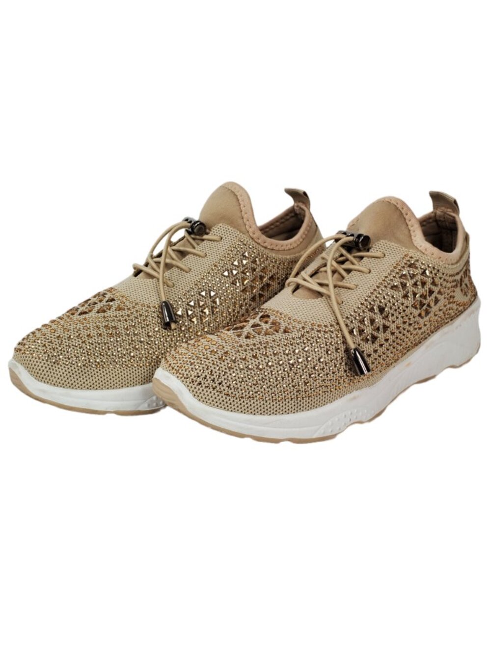 Atalina Women's Rhinestone Bling Sneakers Gold Beige Mesh Size 38 EU 7.5 US